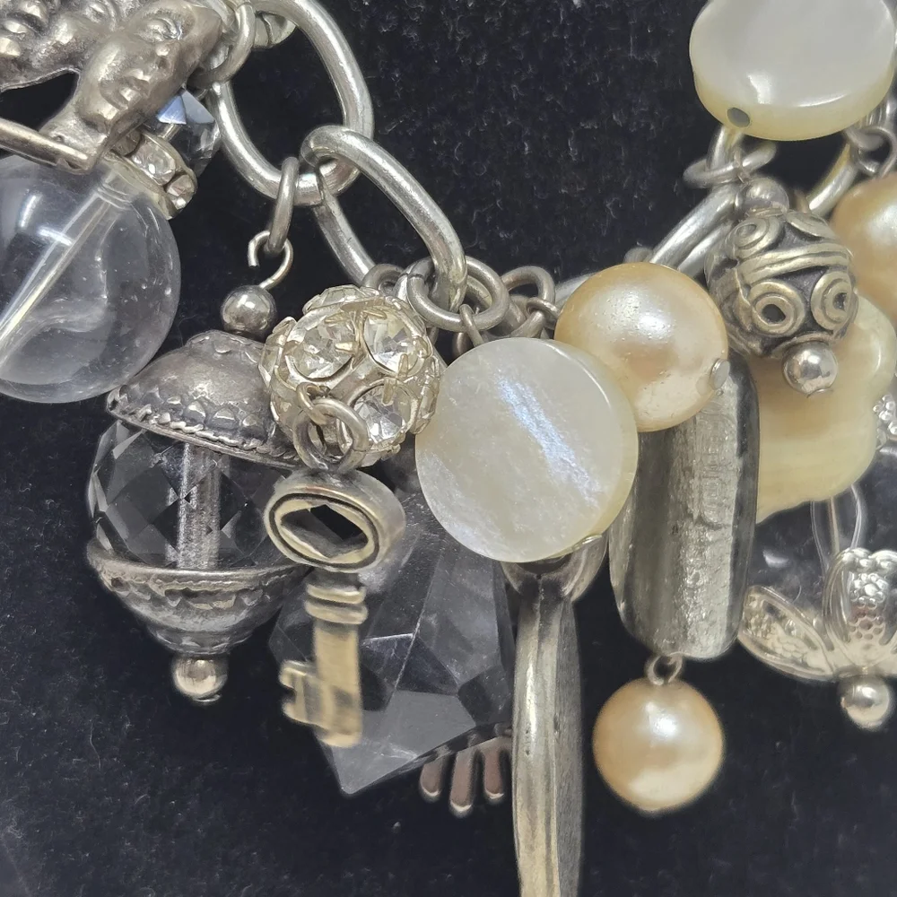 Chunky Silver‎ Chain Necklace Large Heart Charms Vintage Y2K Style Statement